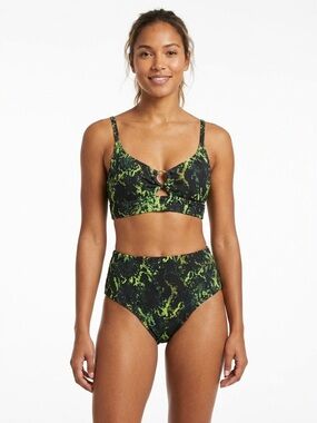 bar III Acid Lime Green Black Python Snake Print Bikini Set